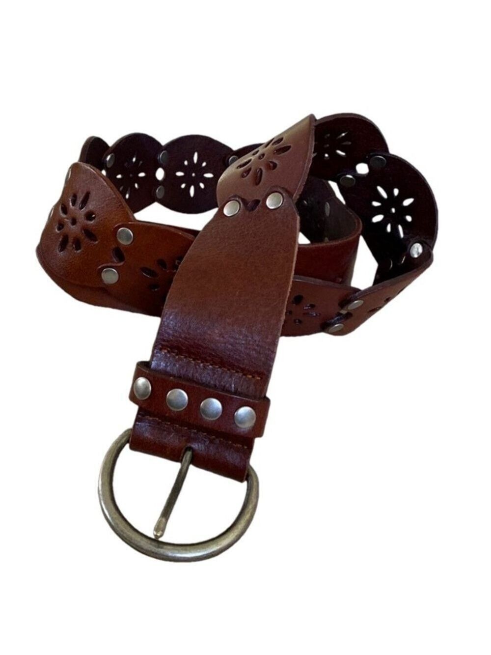 Y2K Genuine Leather Belt Cut Out with Grommets 43” X 2 1/4” - Picture 2 of 3